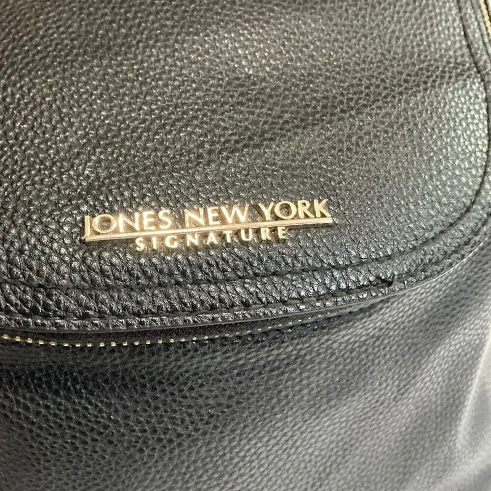 Jones New York Black Pebbled Leather Signature Backpack